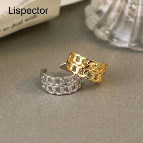 Lispector 925 Sterling Silver Korean Hollow Braided Rings for Women Double Layers Cuban Chain Ring Unisex Party Jewelry Gifts