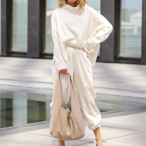 Sweet Loose 2 Piece Set Womens Pullover Turtleneck Loose Top + Drawstring Casual Pants 2 Piece Set Womens Autumn Clothes Women