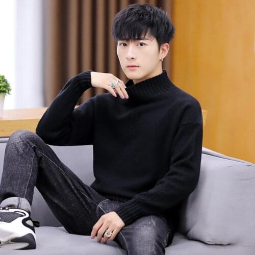 Fashion Casual Clothes Loose Sweaters 2019 Pullover Men Solid White Grey Black Purple Turtleneck Sweater Pullovers Thick Cotton