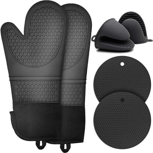 Pot Holders Set Of 6 Oven Gloves Silicone Oven Gloves Heat Resistant & Grill Gloves & Mini Oven Mitt, Oven Gloves