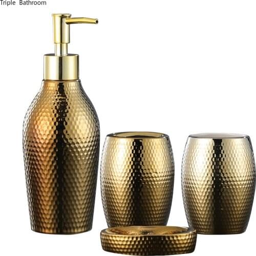 Luxury Ceramic Bathroom Accessory Set Golden wash set Soap dispenser gargle cup Toothbrush Holder Soap Dish bathroom decoration