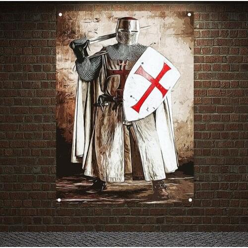 Medieval Warrior Wall Hanging Tapestry Knights Templar Armor Posters Vintage Crusader Banners Flags Canvas Painting Home Decor 7