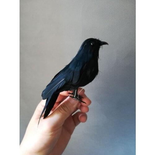 Real life toy black feathers crow bird model about 12cm crow bird garden decoration party prop toy gift h1015