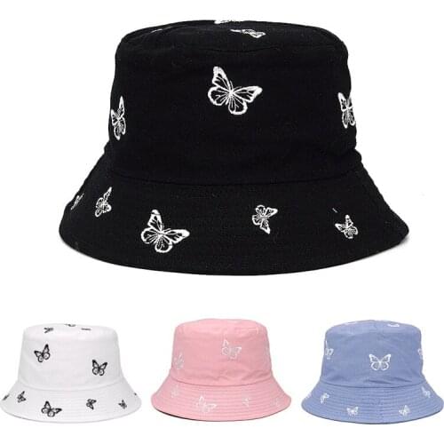 2021 New Women Butterfly Print Embroidery Autumn Bucket Hat Foldable Sun Hat Cap Hip Hop Fishing Cap Outdoor Hat Gift Female