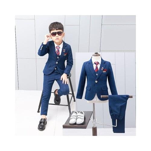 New spring and autumn childrens clothing boy baby fashion suit suit childrens wedding flower girl dress four-piece suit suit