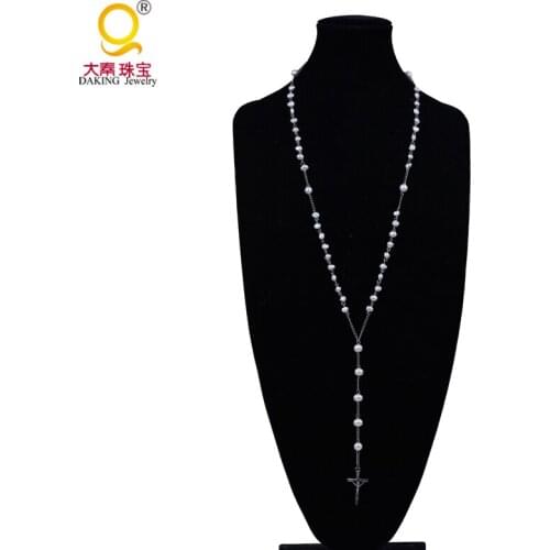 NEW Religious Catholic Saint Virgin Mary Pray Rosary Necklace Pearl Beads Jesus Crucifix Cross Pendant