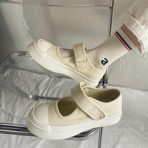 New Arrival Womens Shoes for 2021 Summer Thick Soled Canvas Mary Jane Shoes Retro Hook and Loop Fasterens Girls Casual Shoes