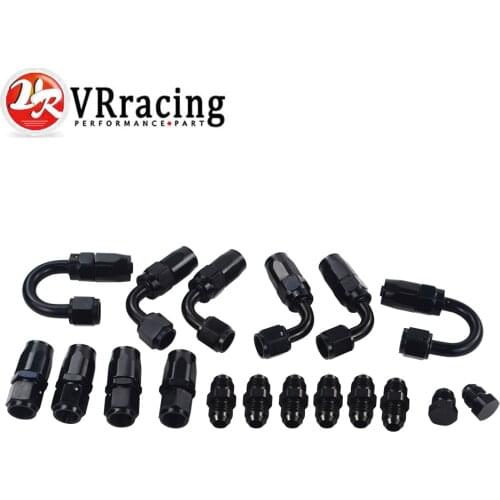 VR - 6 AN AN-6 Straight / 90 /180 Degree Aluminum Swivel Hose End Fitting Adapter Oil Fuel Line + AN6 PORT PLUG VR-SL10AN6-BK