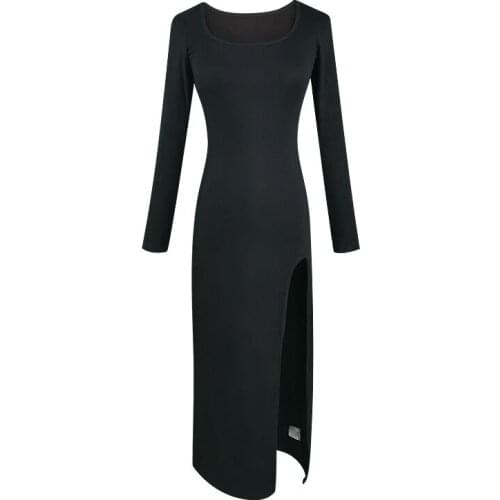 Pure color slimhirt Dress Womenspringtime new style Sexy Party Bodycon Elegant Casual Cotton Black Side Slit Long Dresses 2021