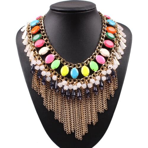 2021 New Arrival Design Colorful Necklace Chain Tassel Bead Chunky Statement Pendant Necklace for Women Jewelry Wholesale