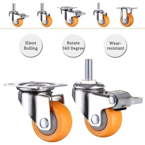 1/1.25/1.5/2 Inch Orange Swivel Caster Wheels Nylon Wheel No Noise Wheel Heavy Duty Caster With 360 Degree Top Plate And Bearing