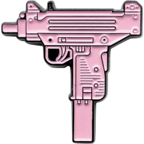 UZI gun Enamel Pin pink submachine brooch movies themed Halloween gifts