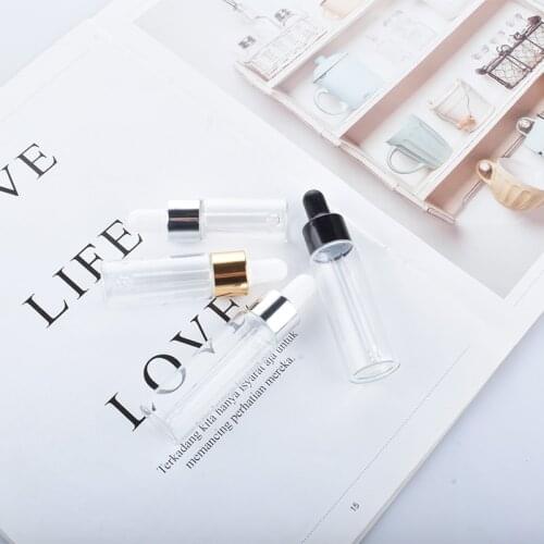 50pcs/lot 10ml 15ml 20ml Clear Glass Dropper Bottle With Black Lid Portable Glass Eye Dropper Aromatherapy Esstenial Oil Bottle