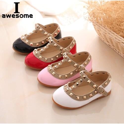 Size 21-36 2021 Girls Sandals Rivets Single Shoes Kids Leather Shoes children nude sandal Toddler Girls Princess Flat Dance Shoe