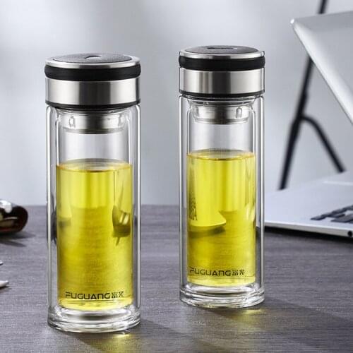 Portable Double Wall Insulated Water Bottle Glass Tea Cups, Tea Cups,business Transparent Thermos Cup Tumbler Cup with Gift Box