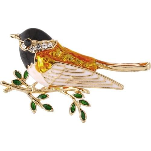 Rhinestone Colorful Enamel Oriole Bird Branch Brooch Pins Men Womens Alloy Bird Brooches For Suits Dress Banquet Brooch Gift