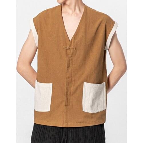 Traditional Chinese Clothing For Men Cotton Linen Tops Summer Sleeveless Shirt Male Kung Fu Outfit Chinese Style Hanfu Men 30438