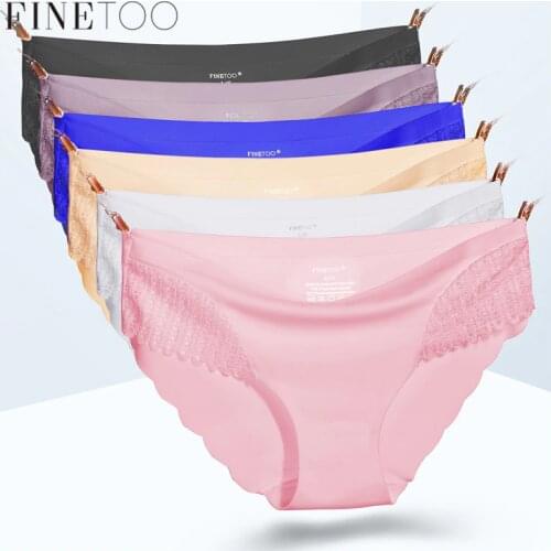 FINETOO Women Panties Soft Seamless Underwear Sexy Ice Silk Panty Women Lace Briefs For Girls Low-Rise Bikini Female Underpants