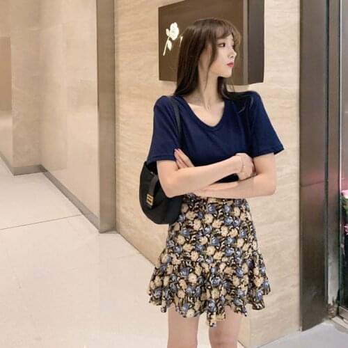 Floral Mermaid Skirt Womens High Waist Bag Hip Skirt Summer Chiffon Thin A-line Skirt