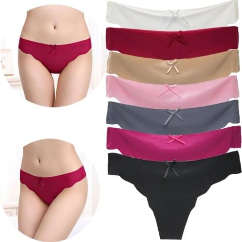 6 Pcs/Set Seamless Women g-strings Knickers Ice Silk Panties Thongs Lady T back Pants Thin G-String Soft Underwear Femme Tangas