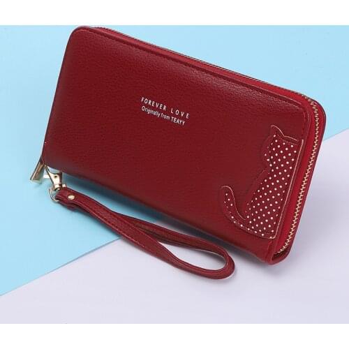 Women Wallets Solid Color Leather Long Female Cartoon Letter Coin Purse Ladies New Wristband Multi-card Holder Clutch Money Clip