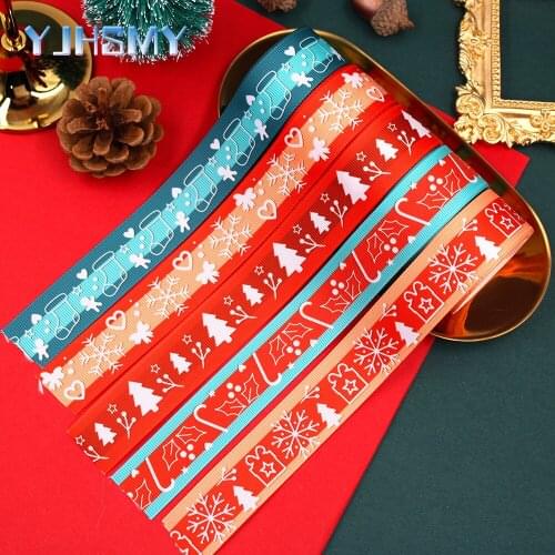 1” 5 YardsChristmas Stocking Snowflake Grosgrain Ribbon DIY Handmade Children Bow Wedding Decoration Gift Packaging Materials