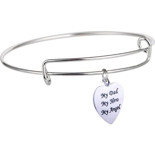 12 Pc/Lot My Dad My Hero My Angel Heart Charm Bangle Fashion Family Men Fathers Gift Jewelry Daddy Papa Wristband Bracelet