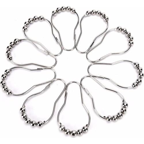 12 Pcs/pack Bath Curtain Rollerball Shower Curtain Rings Hooks 5 Roller Polished Satin Nickel Ball Curtain Accessories