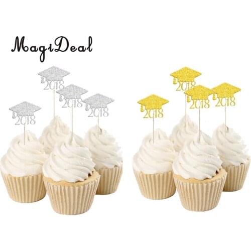 20pcs 2018 Graduation Cap Cupcake Picks Cake Toppers Grad Party Decoration