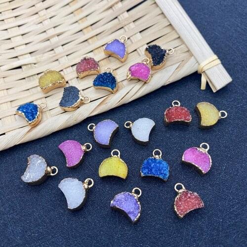 3 Pieces of Natural Stone Colorful Moon Shape Amethyst Mineral Gemstone Pendant with Electroplating Process DIY Necklace Jewelry