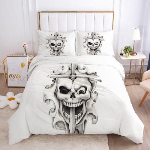 3D White Duvet Quilt Cover Set Skull Custom Bedding Sets Pencil Draw Bed Linens King Queen Full Double Twin Size Bedsheet