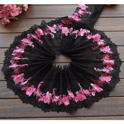 7.08"18cm wide (2yards/lot)Free Shipping Embroidered Tulle Lace Trim in Black+Rose Red+Pink+White