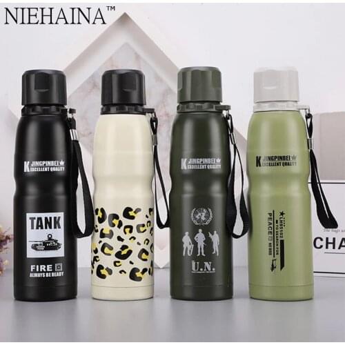 750/500/380ml Large-capacity Climbing Water Cup Fitne Stainless Steel Thermos Vacuum Flask Insulated Coke Bottle Thermos Bottle