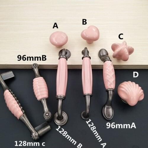 96mm 128mm modern fashion pink ceramic kitchen cabinet wardrobe door handle cute cartoon drawer shoe cabinet knob antique iron