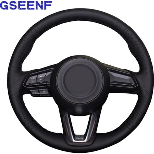 Car Steering Wheel Cover For Mazda 3 Axela 2018-2017 Mazda 6 Atenza CX-3 CX-5 CX-9 Black Hand-stitched Artificial Leather