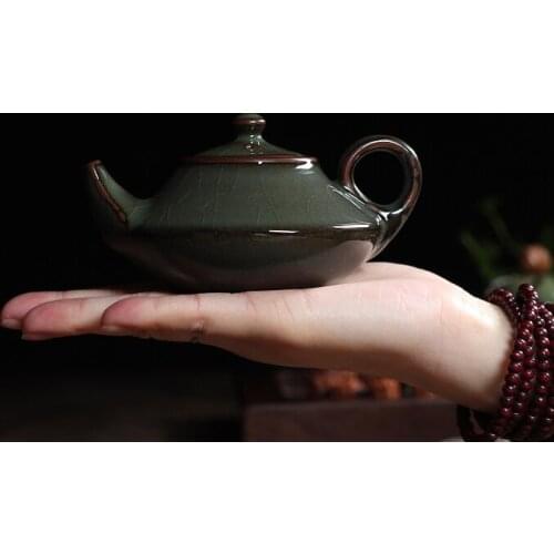 [GRANDNESS] Top Grade Crackle Glaze Ge Kiln Longquan Celadon Porcelain Longquan Teapot Tea Pot Tire Iron Geyao 135ml