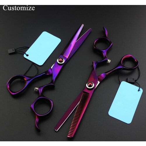 Customize professional japan 6 inch purple gem hair salon scissors cutting barber makas Thinning shears hairdressing scissors