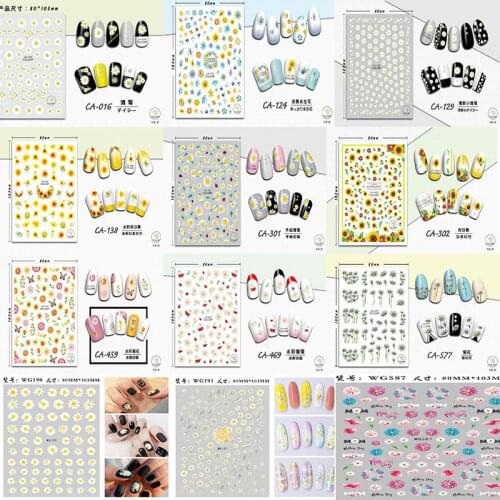 Influencer Daisy Nail Sticker Pink Blue Chrysanthemum Spring Lovely girl elegant style Turnsole Paster Sunflower Nail Art **1set