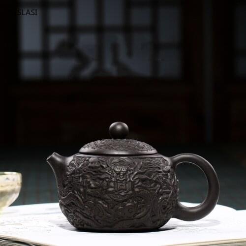 Chinese Yixing tea pot purple clay Dragon pattern Xishi teapot beauty kettle Raw ore Handmade Tea set Customized gifts 290ml