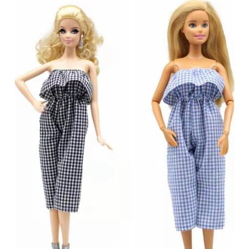 1/6 BJD Clothes Fashion Plaid Off Shoulder Jumpsuit Grid Outfits For Barbie Doll Clothes 30cm Dolls Accessories Girl Best Gifts