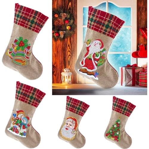 DIY Diamond Painting Linen Christmas Socks Clutch Bag Special Shaped Drill Christmas Boots Gift Bag Christmas Present Canvas Bag