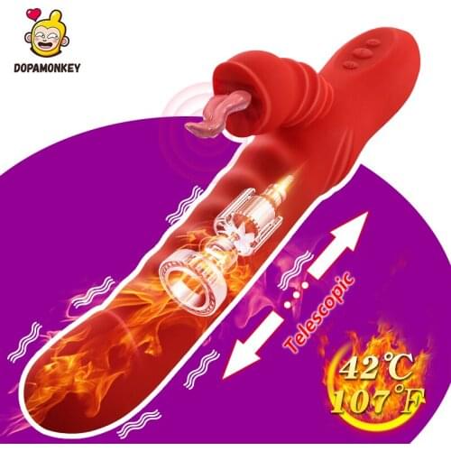 Powerful Clit Lick G-Spot Vibrator Vagina Clitoris Stimulator for Female Masturbation Heating Telescopic Dildo for Woman Sex Toy