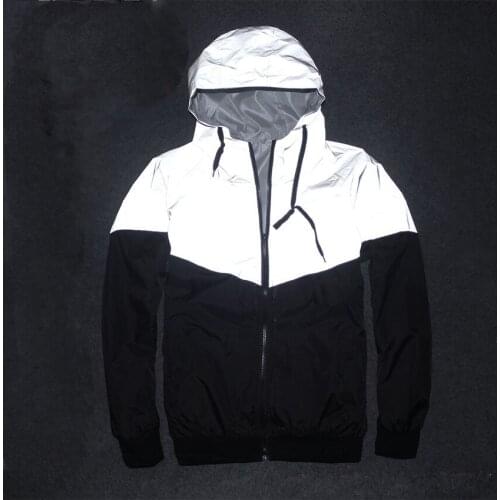 EU Size Mens Windbreaker Tide Hooded Fluorescent Reflective Patchwork Jackets Waterproof Men Hip Hop Coats Man Jackets