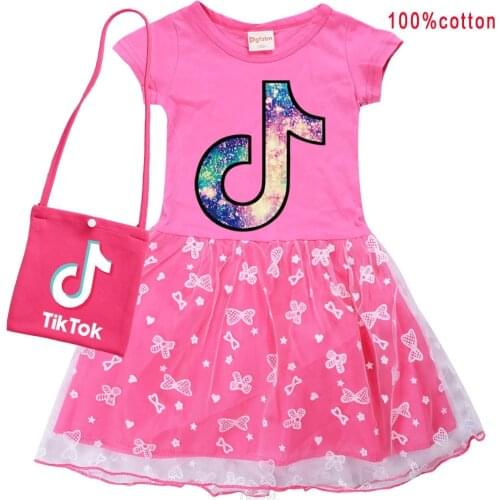 New Baby Girl Summer Princess Dress Girls Cartoon Tik Tok Printing Short-sleeve Mesh Dresses Children Party Clothes
