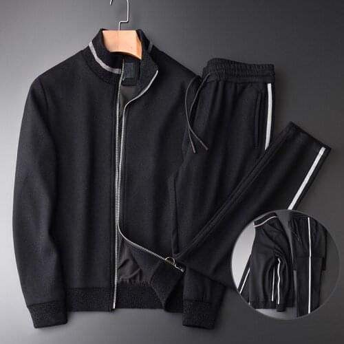 Luxury Centipede Yarns Fabric Stand Collar Black Men Sweatshirt With Pants Fashion Sport Set Plus Size 4xl