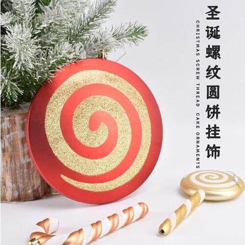 Christmas decorations red painted PVC round cake pendant shopping mall window scene layout 20CM golden red round cake