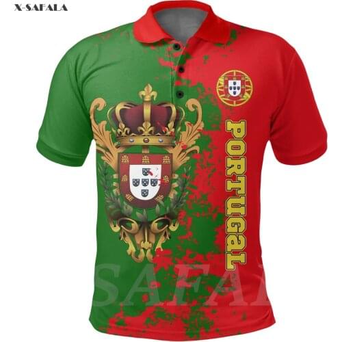 Portugal Country Emblem 3D Printed Men Women Polo Shirt Collar Short Sleeve Street Wear Casual Tee Tops Anti-shrink High Quality
