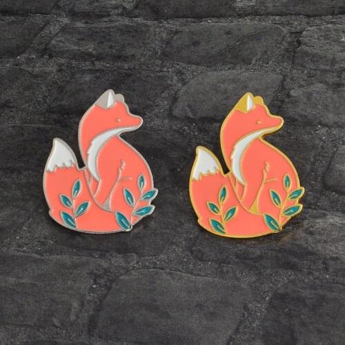 Cartoon Fox Pin Animal Fox in Forest Brooch for Kids Enamel Lapel Pins Buckle Badge Jacket Bag Coat Accessories Gift