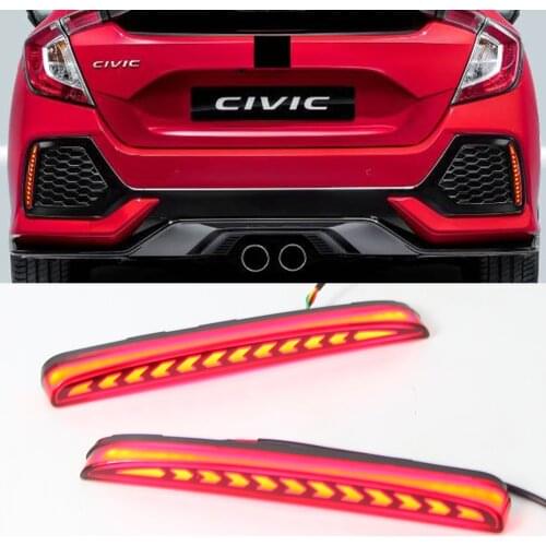 1Pair LED Rear Bumper Fog Lamp Brake Light Dynamic Turn Signal Reflector For Honda Civic Type R 2016 2017 2018 2019 2020