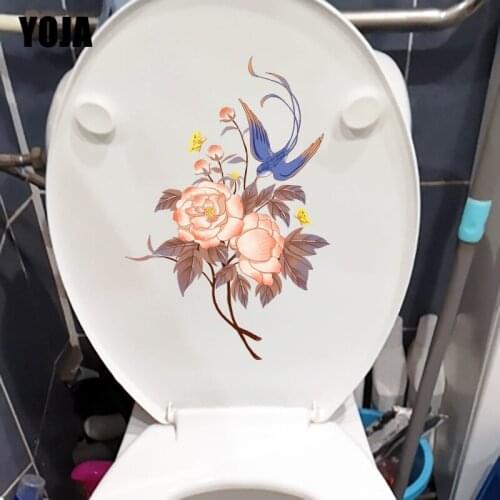 YOJA 15.4X22.9CM Creative Peony Flower Bird Bedroom Wall Stickers Mural Home Toilet Decor T1-1272